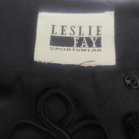 Vintage Black Leslie Fay Blouse Sz 12 Silky Asian Inspired Buttons - Picture 7 of 9